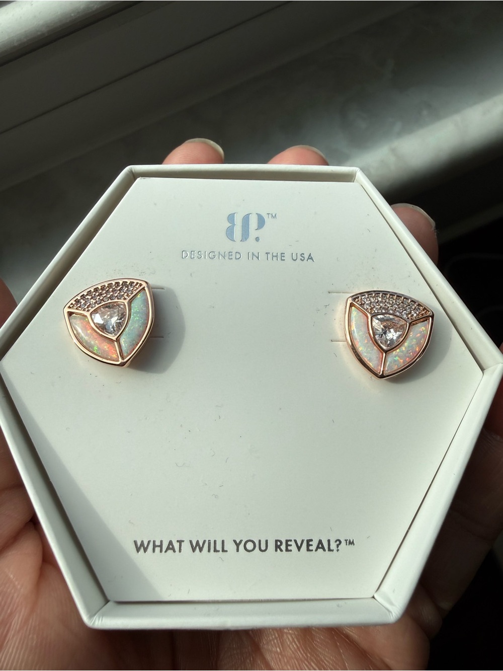 Bomb Party Rose Gold Opal Tri-Shape Stud Earrings